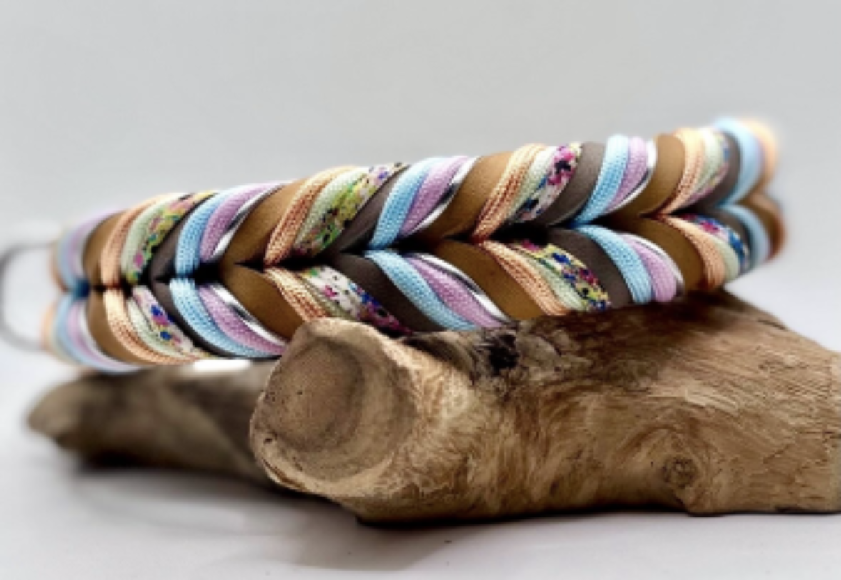 Lanoli Fettlederhalsband "wildes geflecht" mit Paracord - Silber