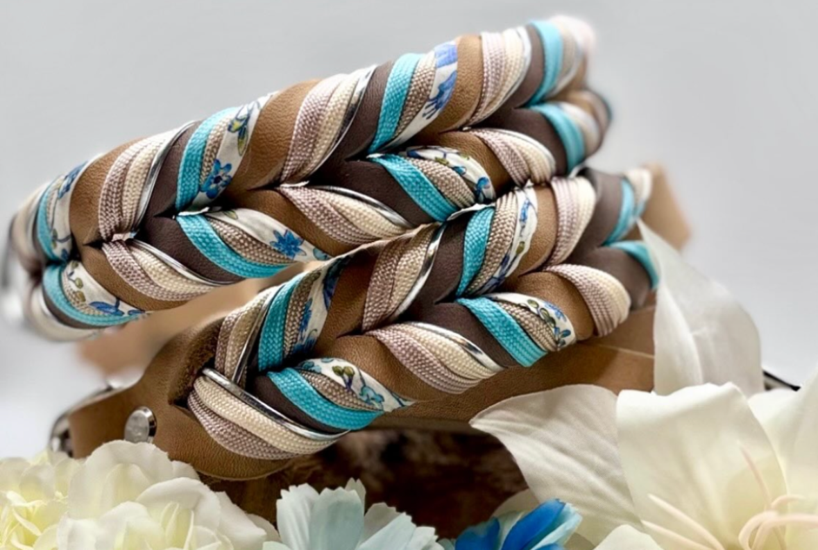 Lanoli Fettlederhalsband "Frühlingswind" mit Paracord - Gold