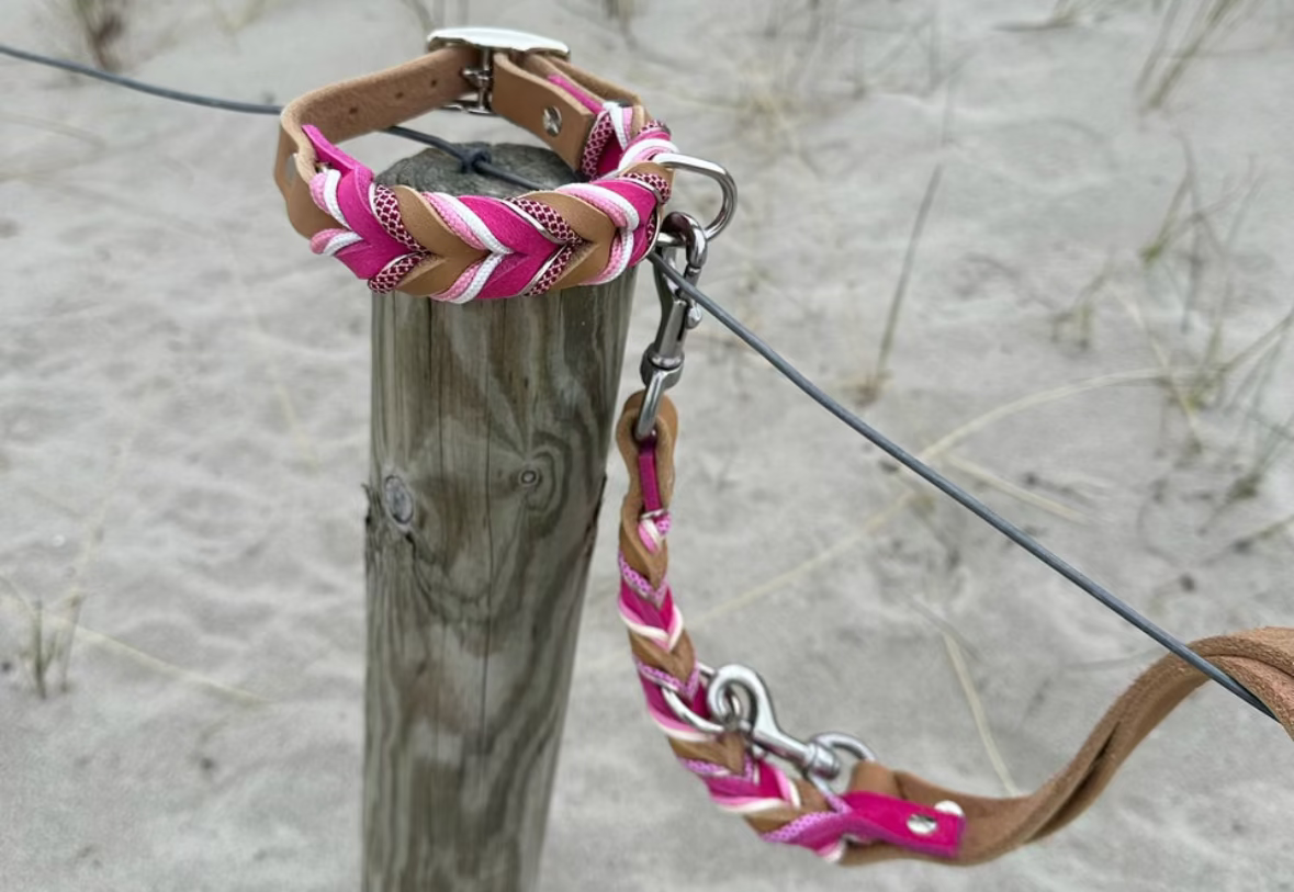 Lanoli Fettlederhalsband "Pink" mit Paracord - Silber