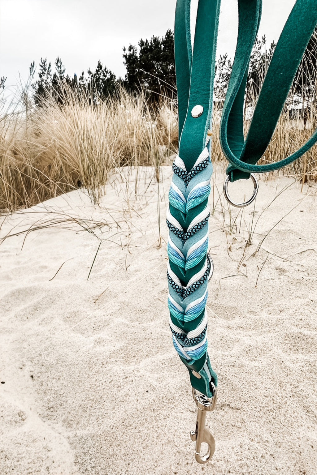 Lanoli Fettlederleine 2 Meter "Blaue Brise" mit Paracord - Silber