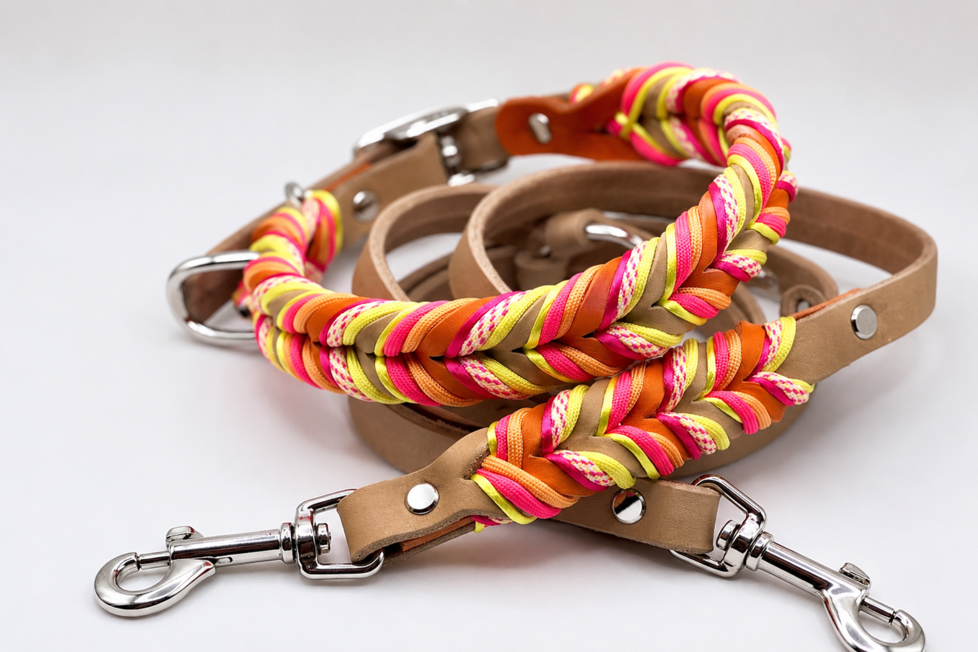 Lanoli Fettlederhalsband "Sonnenwende" mit Paracord - Silber