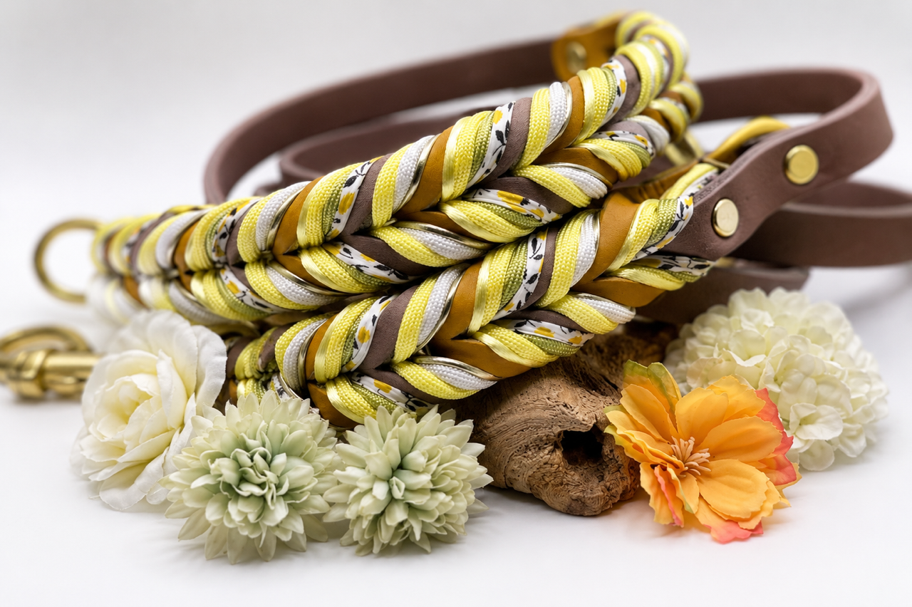 Lanoli Fettlederhalsband "frühe Herbst" mit Paracord - gold